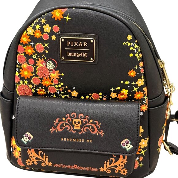 coco remember me mini backpack Pixar Loungefly Coco Remember Me Mini Backpack Floral Black Vegan Leather